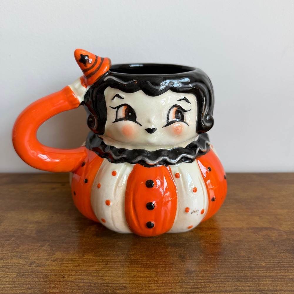 Johanna Parker Ceramic Witch Mug Halloween Orange Black Hair Cup Hat Cute Viral